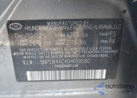 2013 Hyundai Sonata Gls из США, поврежденный, VIN 5NPEB4AC4DH659580